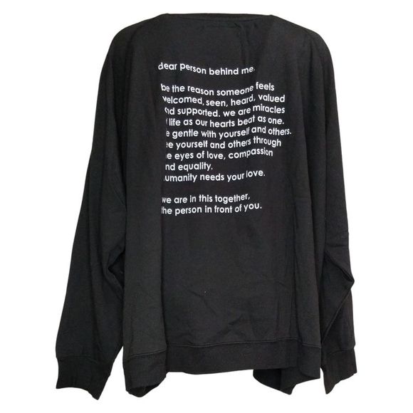 Peace Love World Women's Sweater Sz 3X Graphic Note Print Pullover Black A469922 - Picture 2 of 5